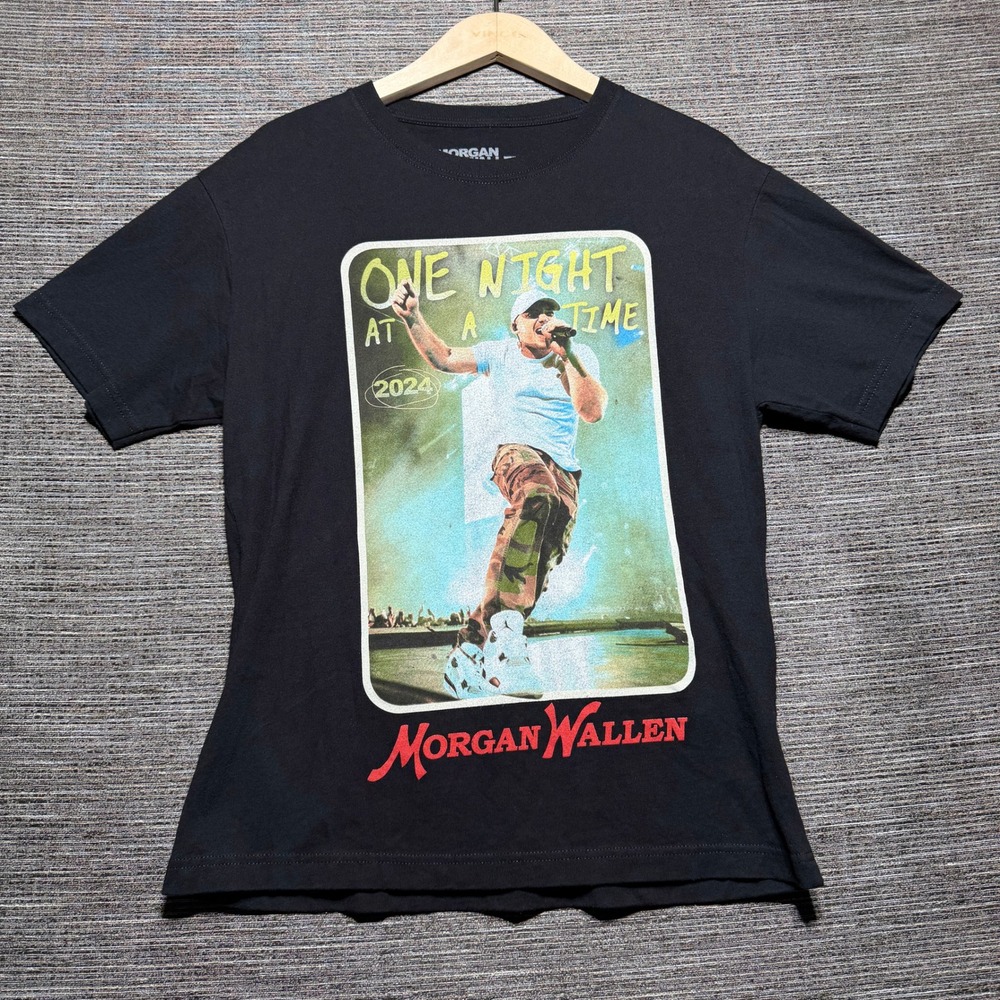 Morgan Wallen T-Shirt Mens Medium Black SS One Night At A Time 2024 Tour Concert